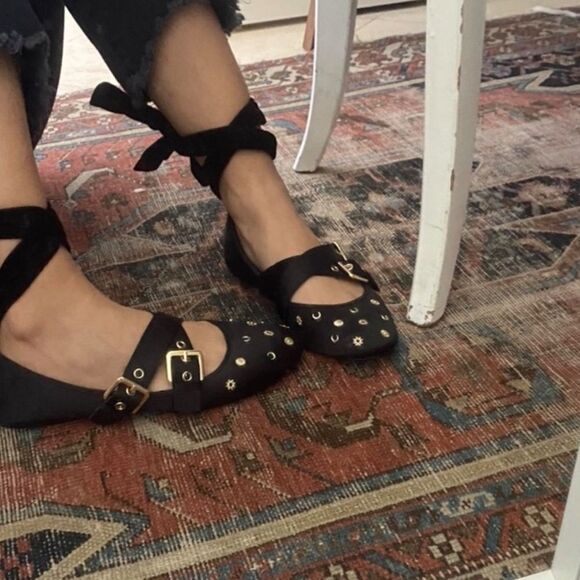 Zara Trafaluc Gothic Ballerina Flats with Ankle Straps - Picture 1 of 10